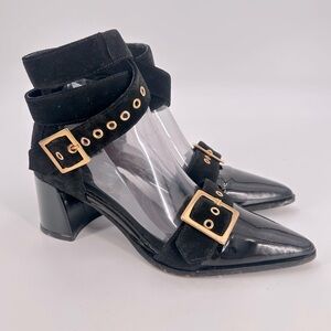 Free People Black Patent Leather Wrap Big Buckle Heels Size 39